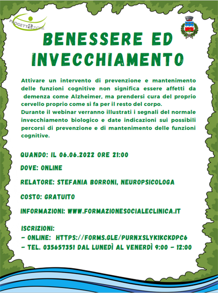 Webinar organizzati dalla Cooperativa ProgettAzione : "Benessere ed invecchiamento" e Codice dei minori e della famiglia"