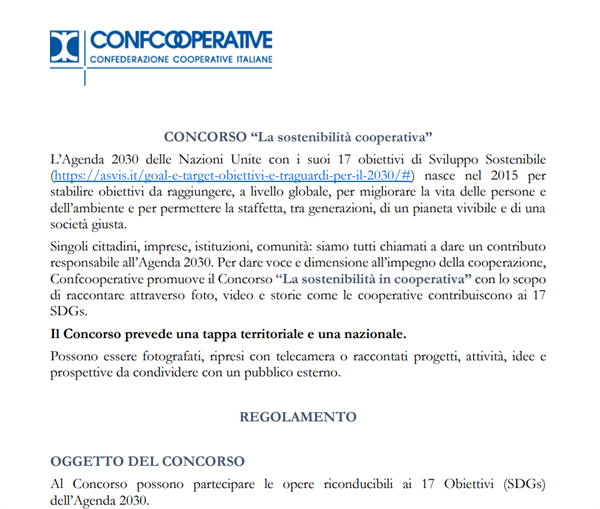 Seconda edizione del concorso “La sostenibilità cooperativa”  -- CONFCOOPERATIVE