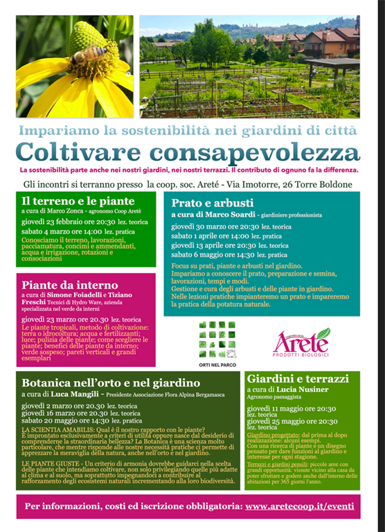 6 maggio: "Coltivare Consapevolezza" - ultimo incontro presso la Cooperativa Aretè a Torre Boldone (BG)