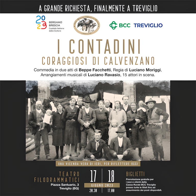 17-18 Giugno 2023:Commedia dal titolo "I contadini coraggiosi di Calvenzano" ore 20,45 a Treviglio organizzata dalla Cooperativa Agricola di Calvenzano