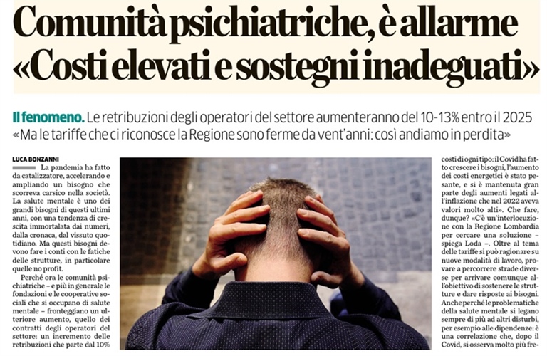 L'allarme lanciato dalle coop che gestiscono comunità psichiatriche: servono adeguamenti tariffari