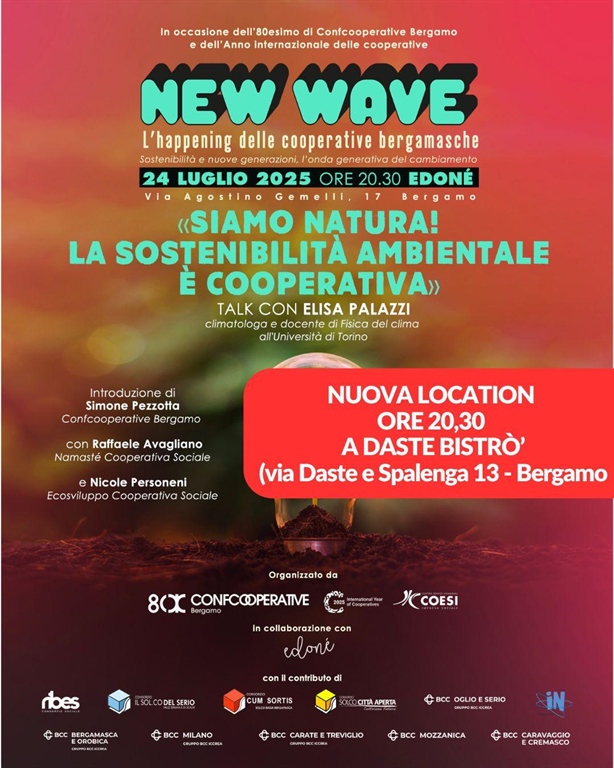 Cambio location per la prima parte di «New Wave – L’happening delle cooperative bergamasche»