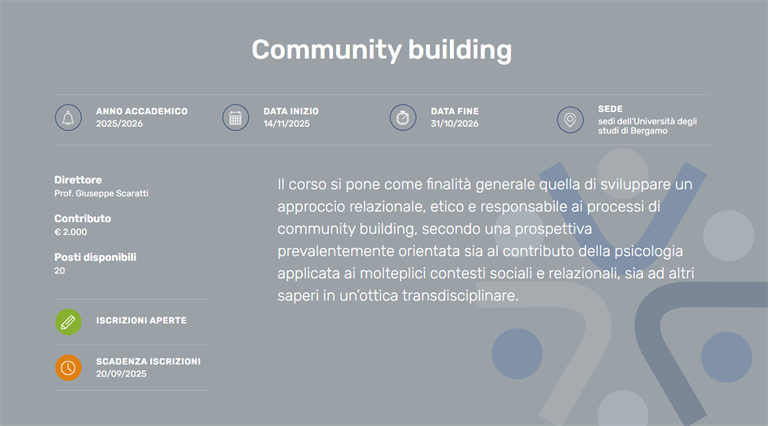 Corso "Community Building" – UniBG