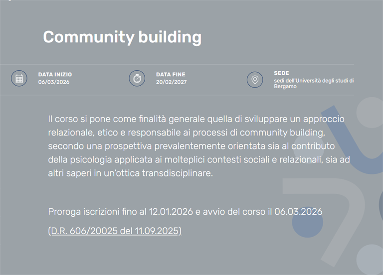 Corso di Perfezionamento universitario "Community Building"